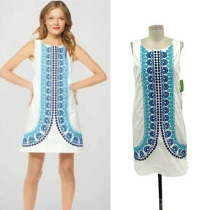 Lilly‎ Pulitzer Stephanie Shift Dress White Multi Knot This Panel Embroidered 6